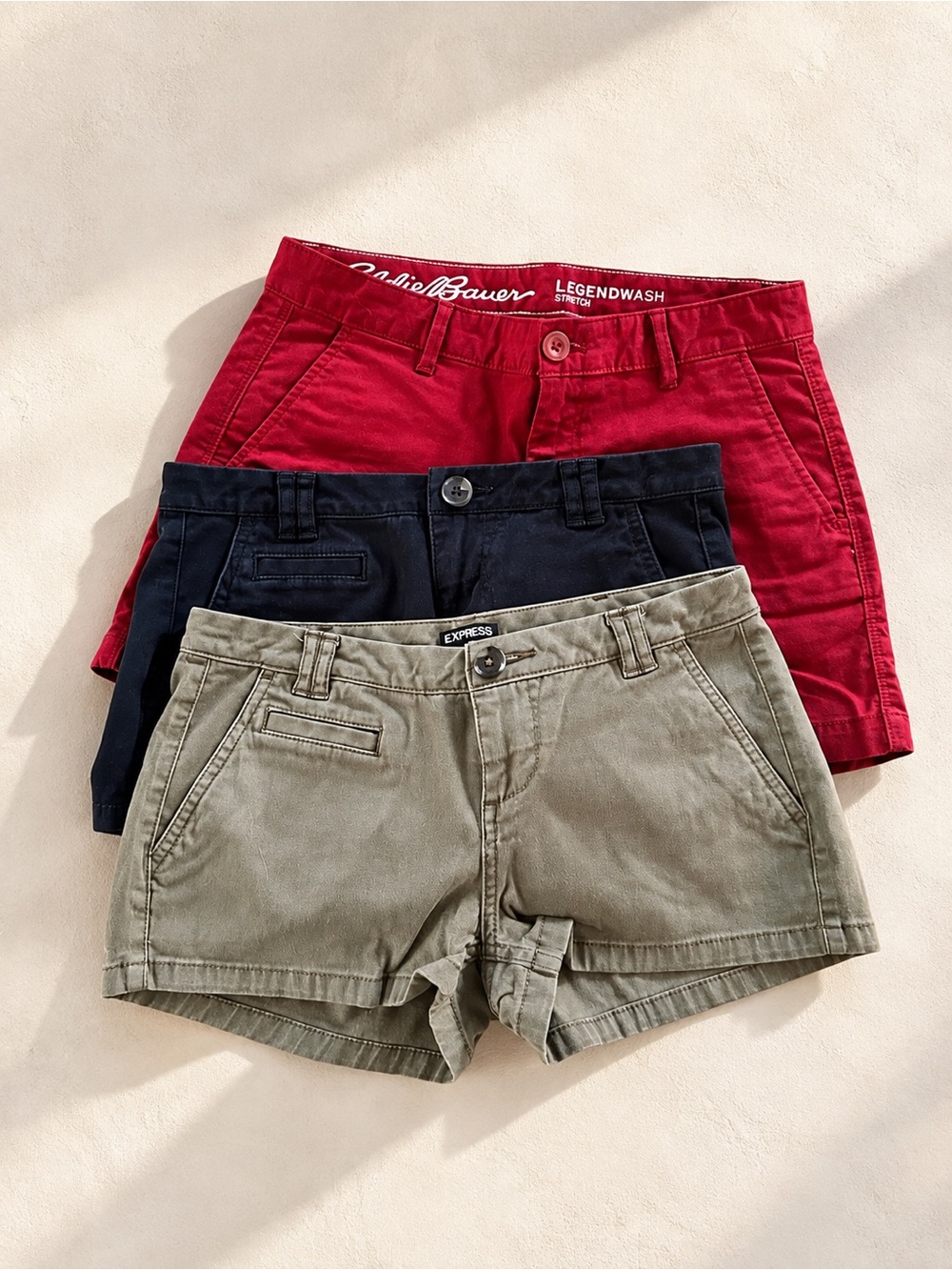 Bundle of Express & Eddie Bauer Red Blue Olive Shorts Size 00 / P0